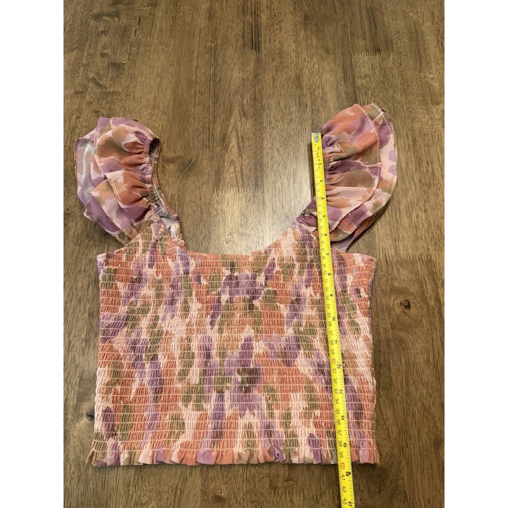 Saltwater Luxe Eryn Smocked Ruffle Crop Top Multi-Color Floral Size S - Picture 2 of 6